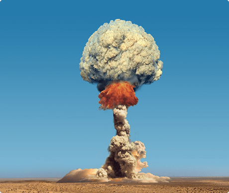 Mushroom cloud from an atmospheric nuclear test in the desert